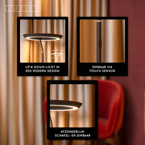 Lucide CELESTE - Vloerlamp - Ø 28 cm - LED Dimb. - 1x21W 2700K - Zwart - USP